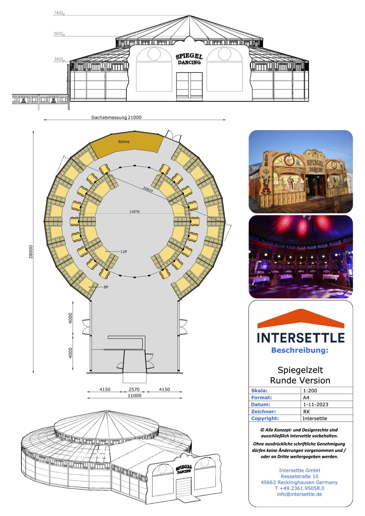 Spiegelzelt von Intersettle Zeltverleih - originales, rundes Spiegelzelt für Veranstaltungen, Events, Festivals, Messen und Marketingaktionen