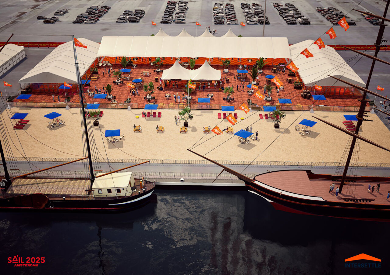 Grafik Gesamtansicht SAIL Villages für SAIL Amsterdam 2025 - Konzept für Hospitality Bereiche für Sponsoren und Partner von Intersettle Zeltverleih