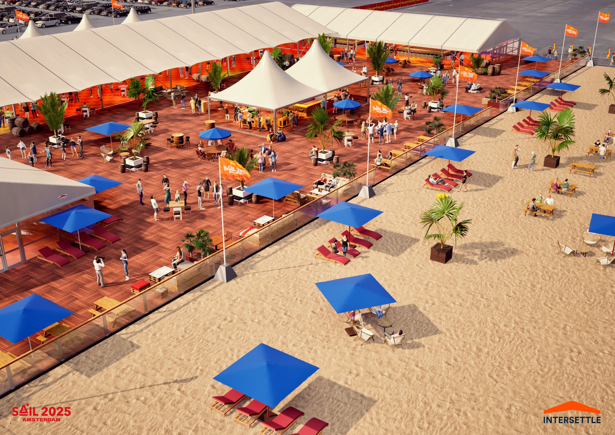 Grafiken SAIL Villages für SAIL Amsterdam 2025 - Konzept für Hospitality Bereiche von Intersettle Zeltverleih für Sponsoren und Partner - Westhaven-2