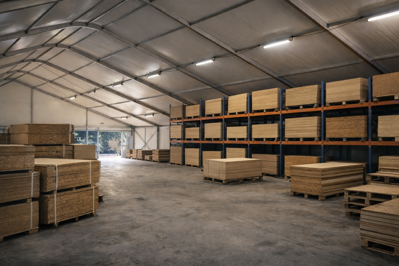 Lagerhalle von Zeltverleih Intersettle für Materialien, Waren, Produkte, Farhzeuge - temporärer Leichtbauhalle für Unternehmen für mehr Raum und Platz